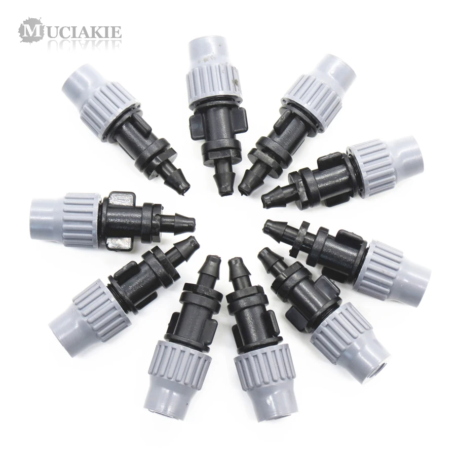 

MUCIAKIE 100PCS 2 Types of Adjustable Micro Misting Nozzle with 4/7mm Barb for Garden Irrigation Mist Spray Garden Sprinklers