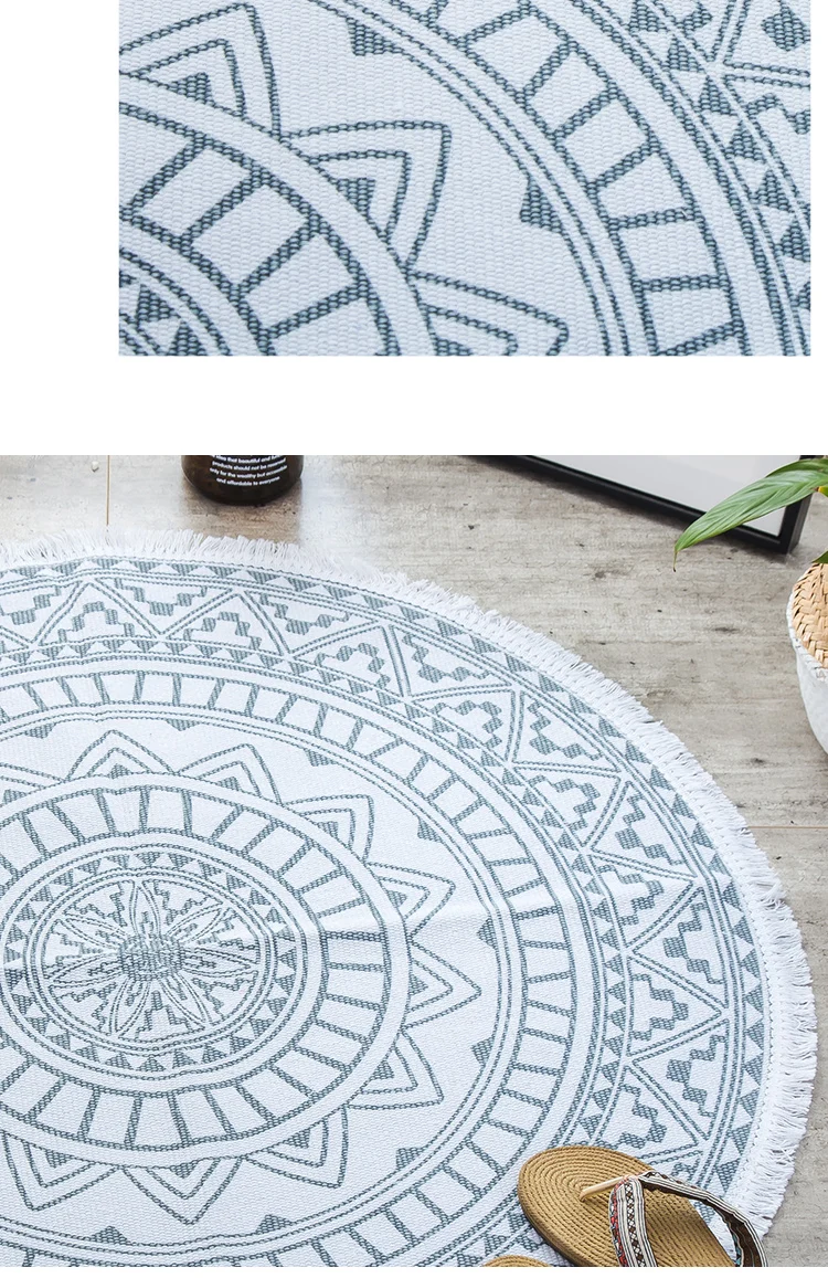 Mandala Retro Ethnic Cotton Linen Round Carpet for Living Room Modern Bedroom Anti Slip Round Rugs Floor Home Carpet Kitchen Mat