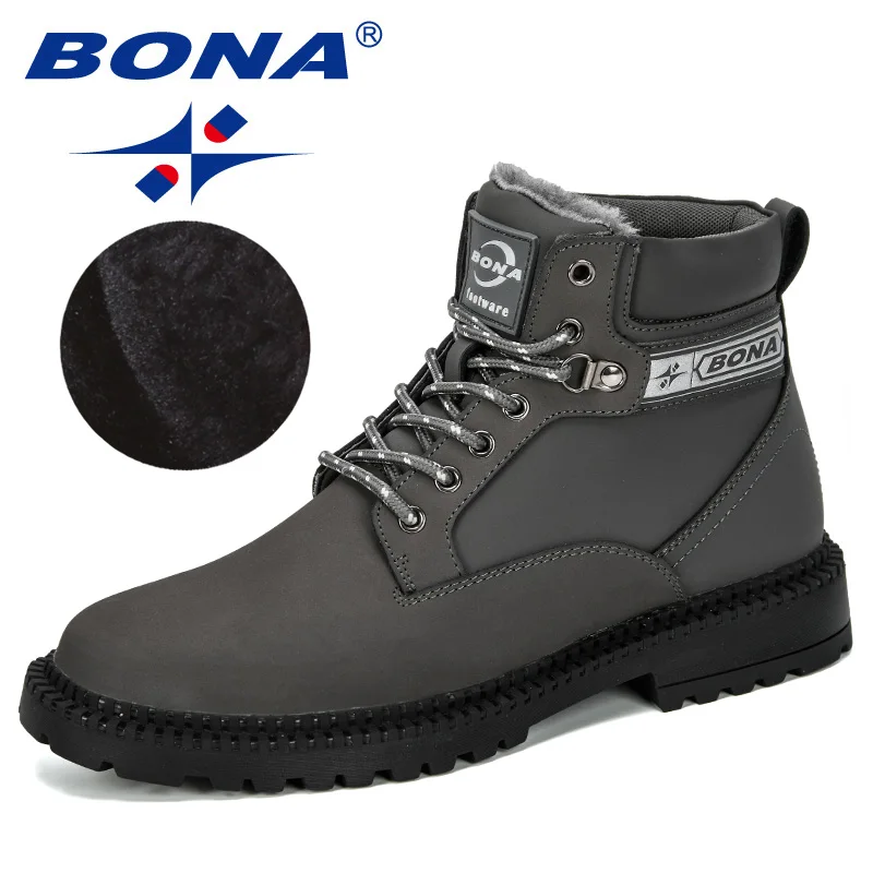 BONA/ Новые Дизайнерские теплые мужские ботинки из нубука Мужская обувь зимние ботинки для взрослых Мужская зимняя обувь уличная Мужская удобная обувь - Цвет: Dark grey