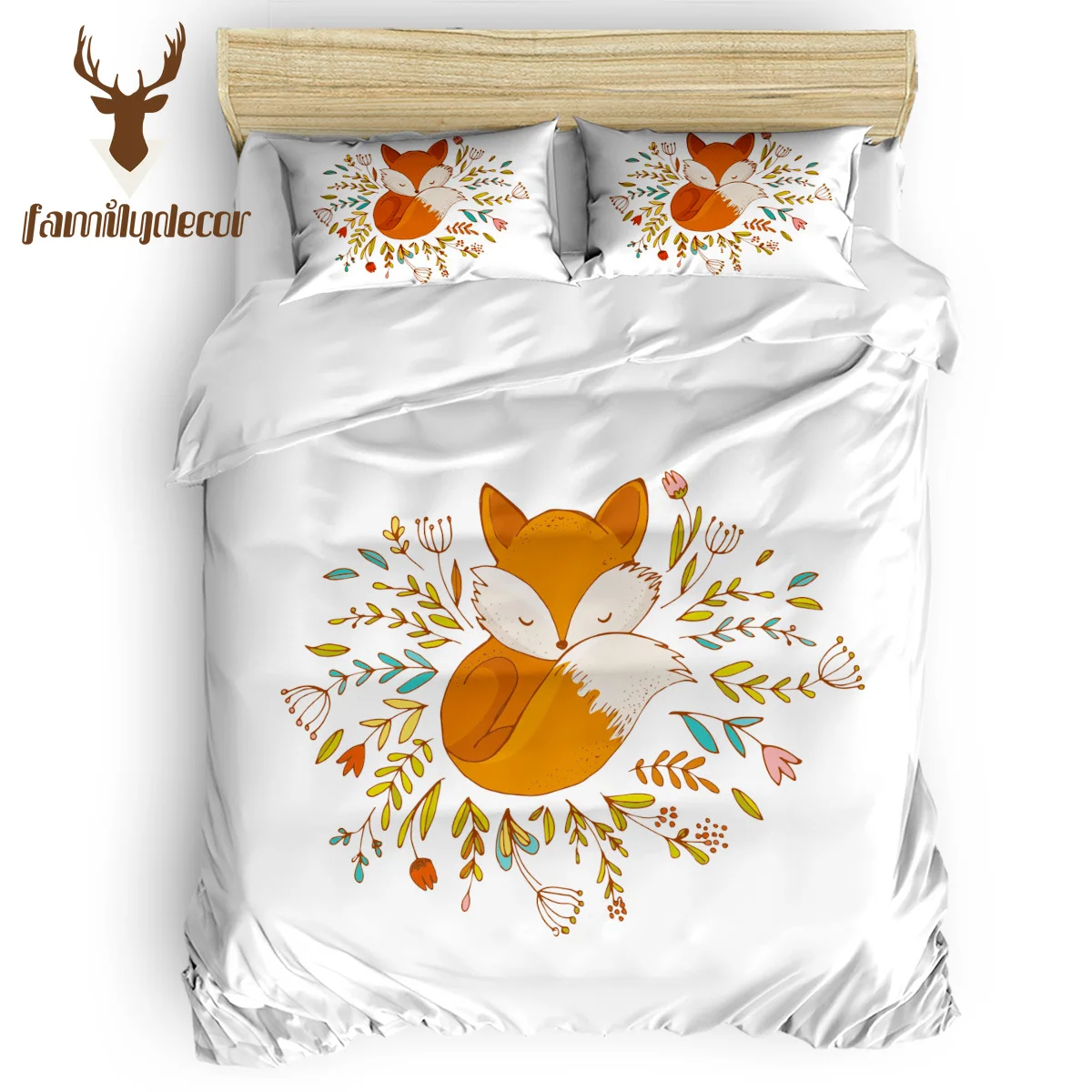 FamilyDecor Animal Cute Fox and Flower Bedding Set Luxury Comforter Bedding Sets 3D King Size Red Blue Cotton DHL Free Shipping