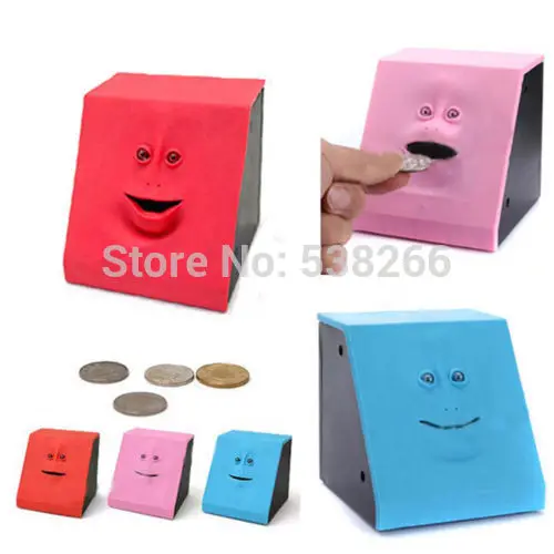 2014 Hot Cute Facebank Face Saving Bank Sensor Coin Money Eating Box Cute Piggy Gift 3 colors