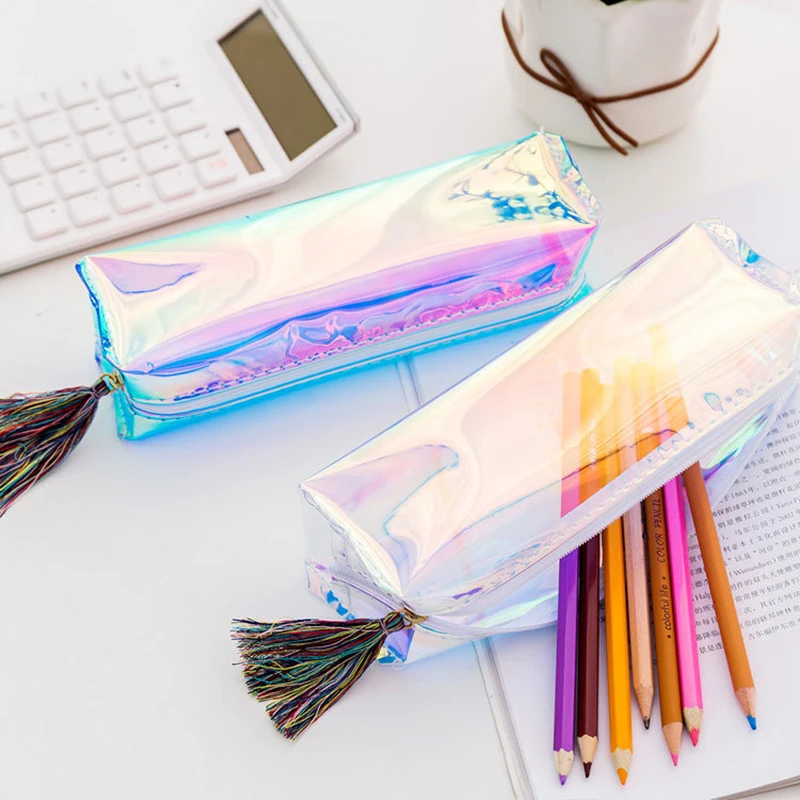 1 шт. Kawaii лазерный пенал для карандашей для девочек и мальчиков PU офисные и школьные принадлежности корейский канцелярский подарок симпатичный карандаш коробка пеналы