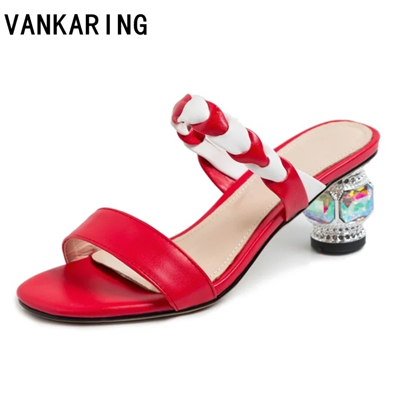 

sexy cut-outs high heel sandals geometric heel women slippers genuine leather handmade fashion sandals women elegant ladies shoe