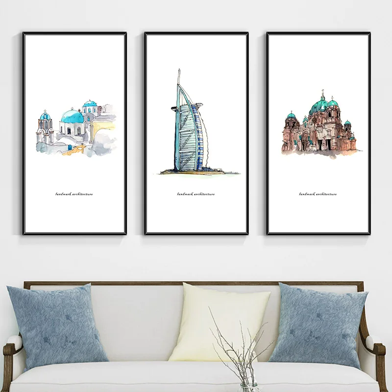 

The World's Logo Famous Architectural Landscape Canvas Painting Art Prints Posters Wall Picture for Living Room Home Decoration