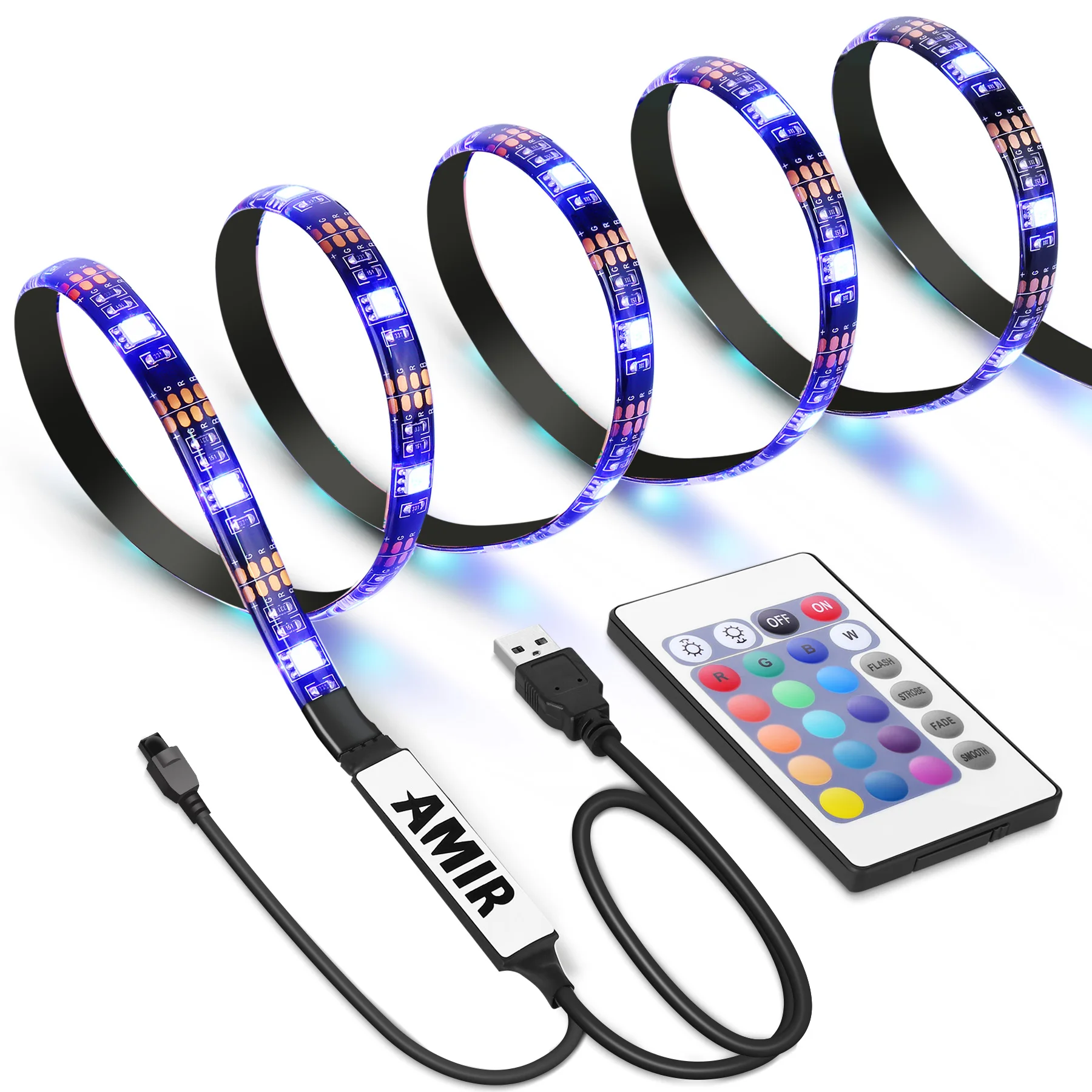 

AMIR Waterproof USB LED Strip Light Remote Control Flexible 30 LED Lamp Tape PC TV Screen Background Bias Light Remote Control