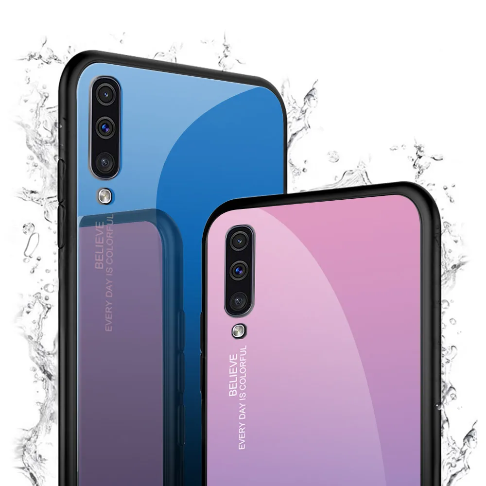 Градиентный чехол из закаленного стекла для samsung Galaxy A50, A70, A60, A40, A30, A20, E, A10, Аврора, цветная задняя крышка для samsung A50