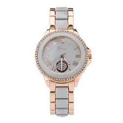 Новый Нержавеющая сталь Женева часы из розового золота роскошный браслет часы модные роскошные женское платье часы Relogio feminino
