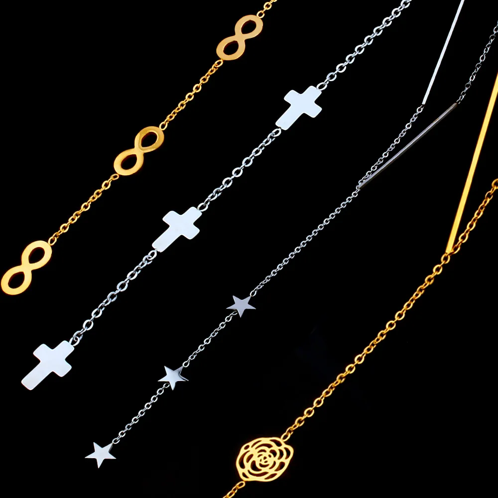 

long necklace stainless steel chain pendant necklaces women collar infinity cross heart jewelry silver gold neckless