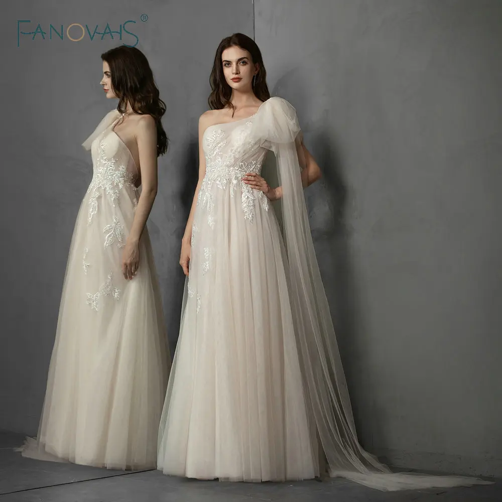 

Boho Beach Wedding Dresses With Shawl Lace Tulle Wedding Dress Vestido de Novia 2019 Vintage Bridal Gowns Robe de mairee