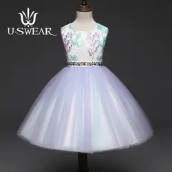 U-SWEAR 2019 Новое поступление платье с цветочным узором для девочек без рукавов с круглым вырезом Вышивка Флора Кристалл бисера Талия для