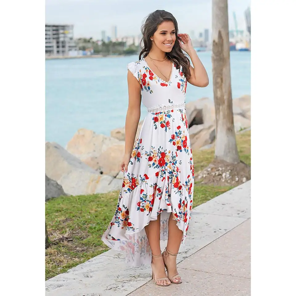 Download Women Floral Printed Midi Dress V Neck Beach Chic Frocks For Women For iPhone Wallpaper Women Floral Printed Midi Dress V Neck Beach Chic Frocks For Women HD