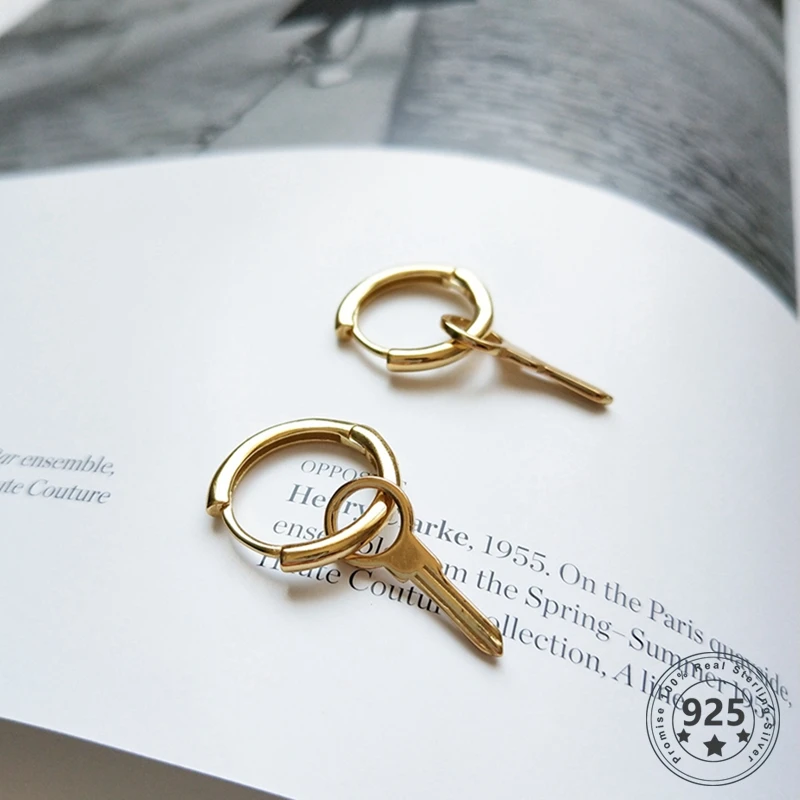 Louleur, Настоящее серебро 925 пробы, Золотые серьги для ключей, Простые Модные Золотые круглые серьги-гвоздики, серебряные серьги для женщин, ювелирные изделия, подарки