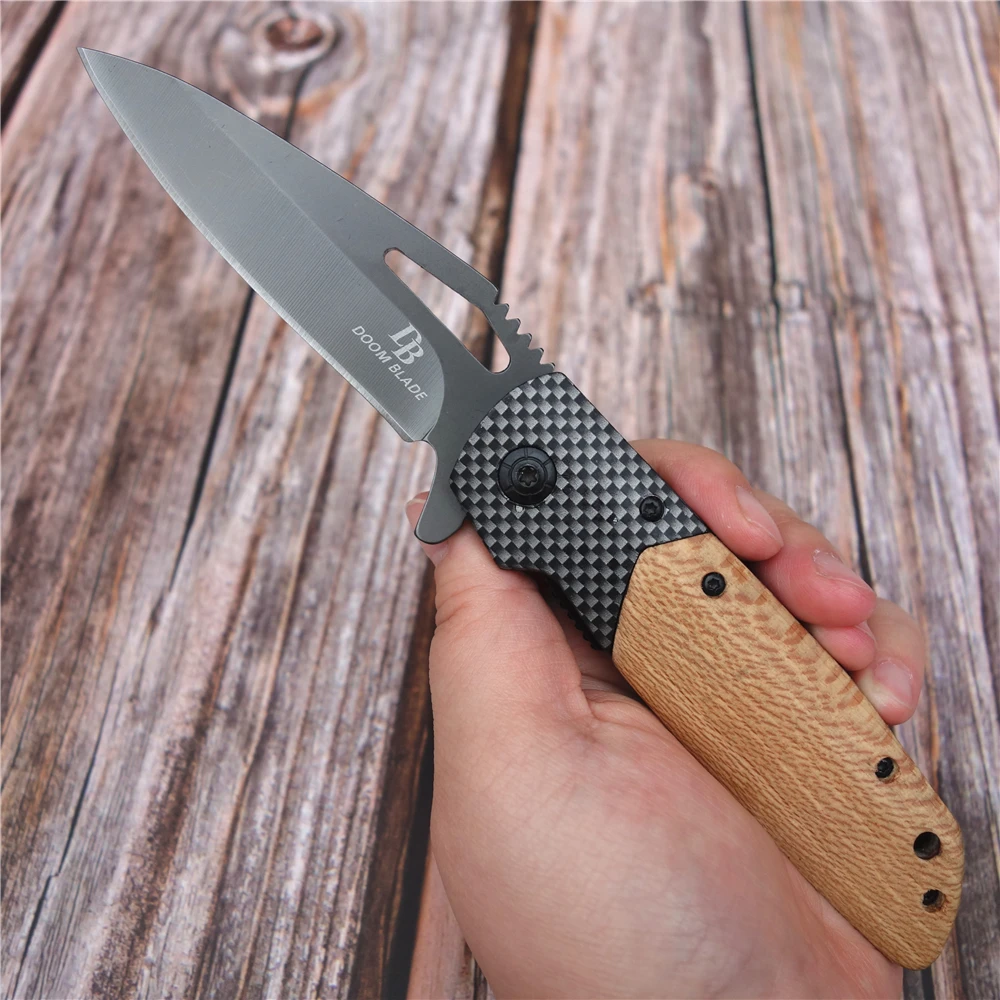 

56HRC Knives Folding Knife 5CR15MOV Blade Wood Handle Tactical Knives Camping Survival Hunting Pocket Flipper Knife EDC Tools