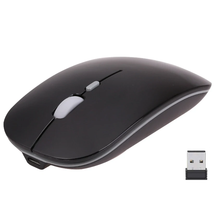Rovtop, компьютерная беспроводная мышь, перезаряжаемая мышь для ноутбука, ультратонкая оптическая мышь 2,4G с usb-приемником, воздушная мышь - Цвет: Черный