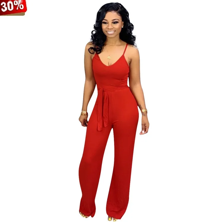 

Beach Romper 2019 Women Spaghetti Strap Sleeveless with Sashes Wide Leg Long Jumpsuit Casual Active Wear Fashion Playsuit Outfit