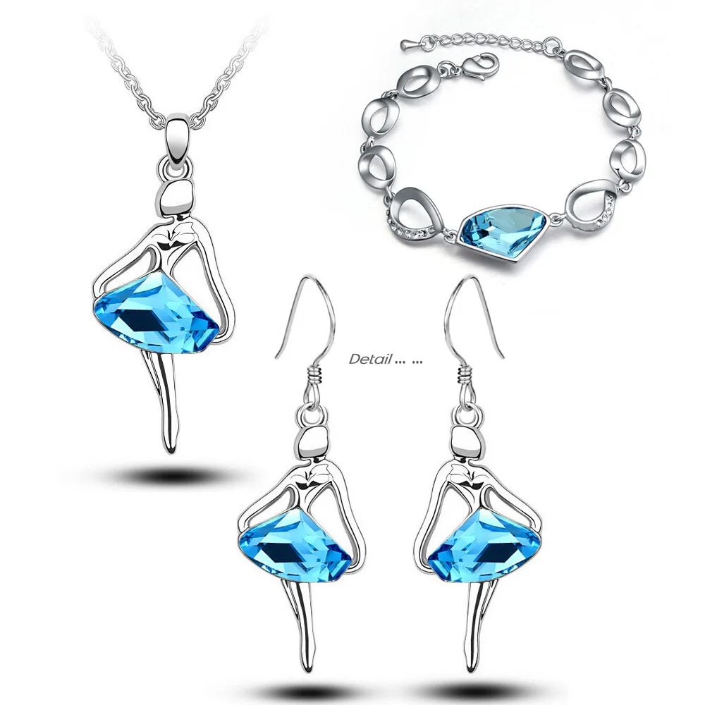 

Austrian crystals dream The dancers angel The ballet girl pendant silver plated bridesmaid jewelry set
