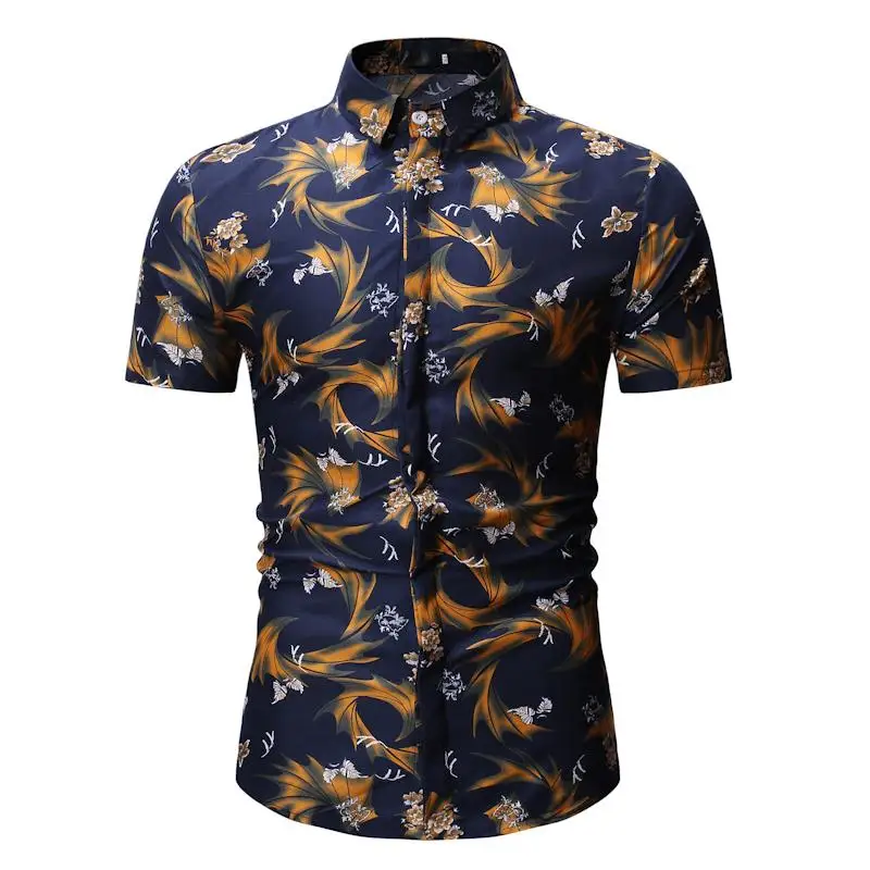 

Men's Shirt Casual Short Sleeve Flower Mens Dress Shirts Summer Hawaiian Blouse Men Beach Style New