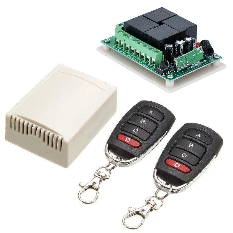 

315 mHZ DC 12V RF Remote Control Receiver 4CH Channel Relay RF Wireless Remote Control Switch Receiver+2 Transmitter