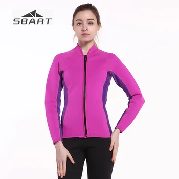 

Sbart 2mm Nylon Neoprene Wetsuit Jacket for Women Long Sleeve Front Zip Separated Winter Swimsuit Jellyfish Clothes Rash Guard