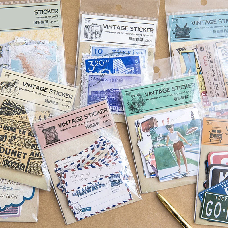 

24 pcs/lot Creative Vintage Newspaper Letter Decorative DIY Paper Stickers Diary Notes Stationery For Home Decoration Kids Gift