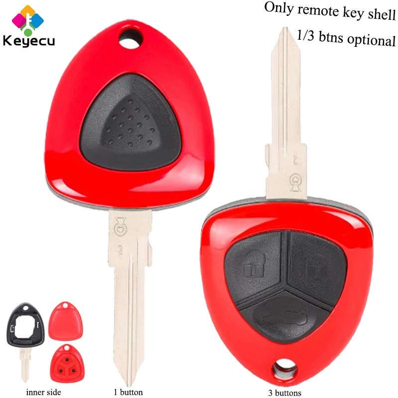 KEYECU Replacement Remote Car Key Shell - 1/ 3 Buttons & Uncut Blade - FOB for Ferrari F430 2005 2006 2007 2008 2009 - Key Shell