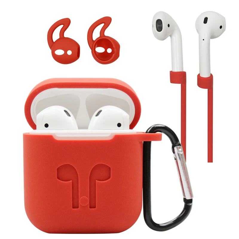 

4in1 Soft Silicone Protective Case Cover for Airpods Wireless Earphone Cover Skin Anti-lost Wire Eartips For Apple Air Pods