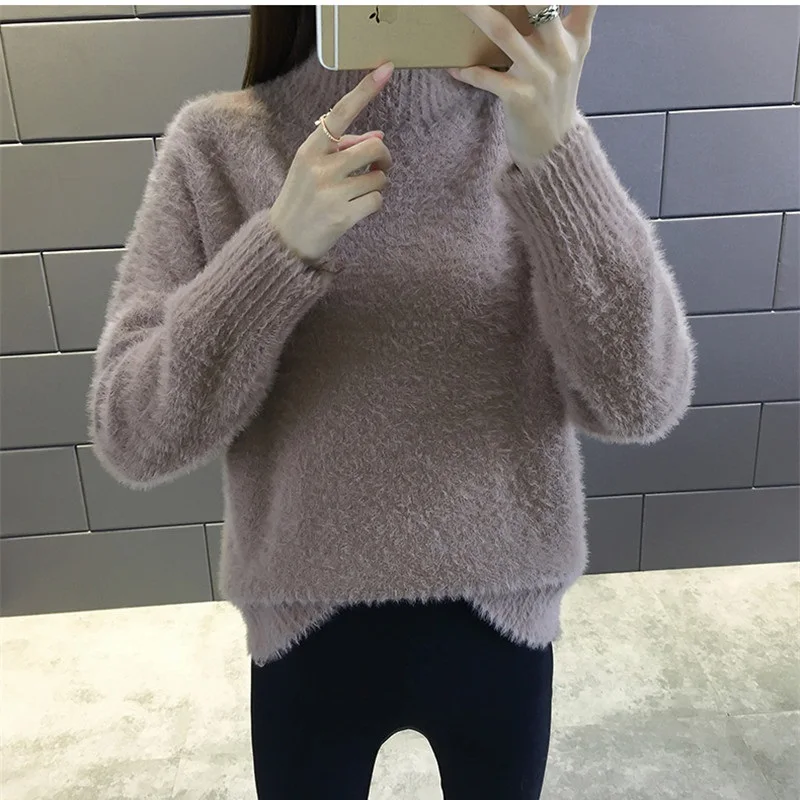 

Limiguyue autumn winter warm mohair sweater women long sleeve casual solid color slim pullover knitted sweater turtleneck Y135