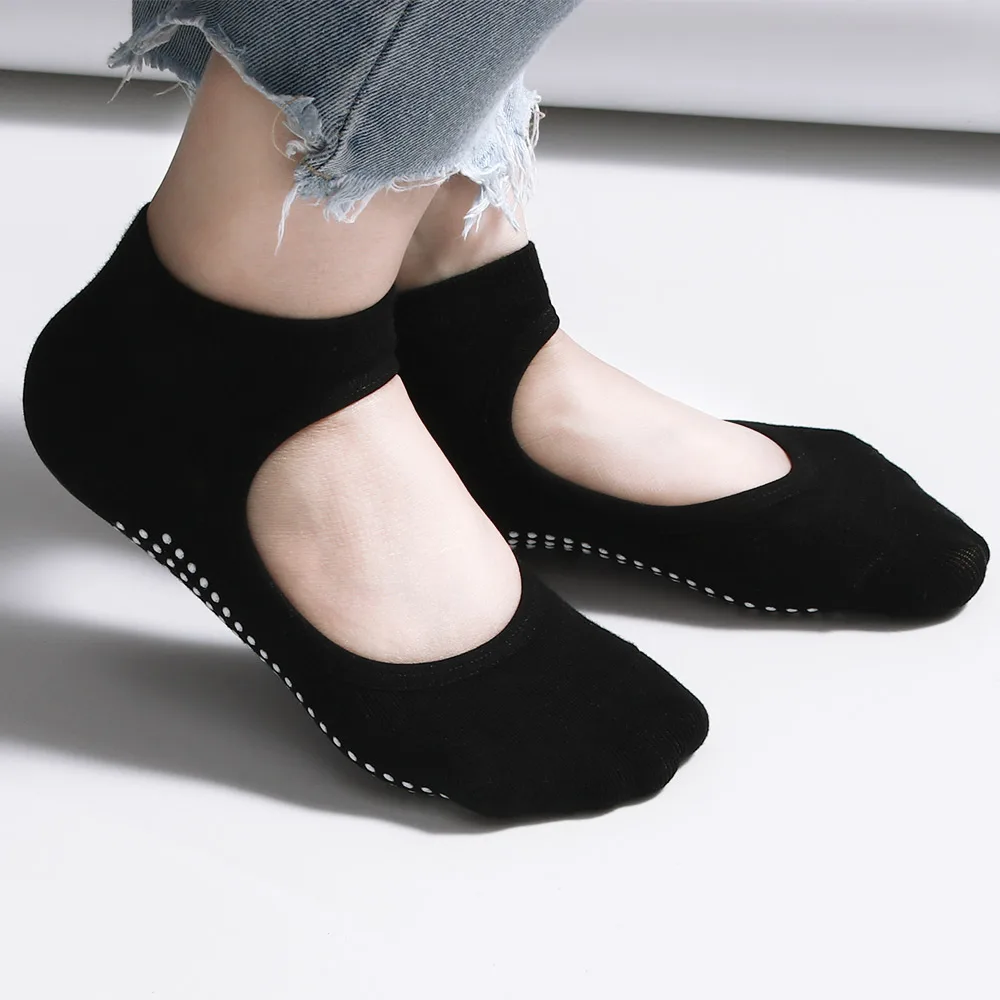 

Women Fashion Barre Socks Non Slip Skid for Barre Pilates Ballet Cotton Ankle Socks One Size Pure color insoles
