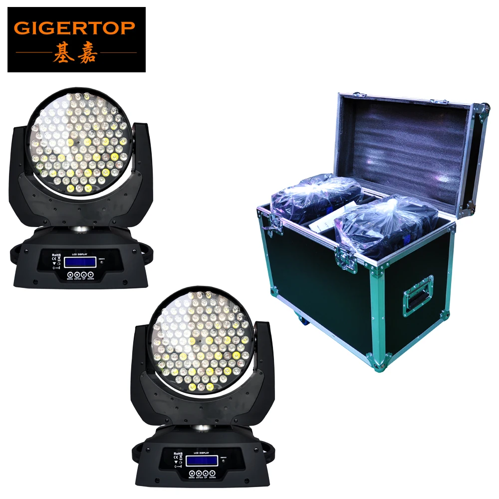 Road Case 2in1 Packing 108 3W Led Moving Head Wash Light 12 DMX Mode Smooth RGBW Color Liner Dimmer for Theater Club Use 90-240V