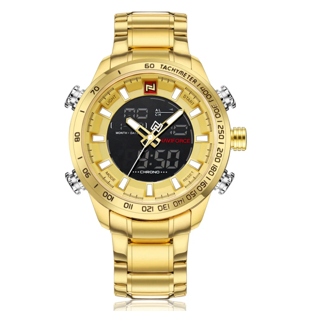 

NAVIFORCE Brand Men's Gold Led Digital Quartz Watch Clock Men Army Military Sports Watches Man Full Steel relogio masculino 2017