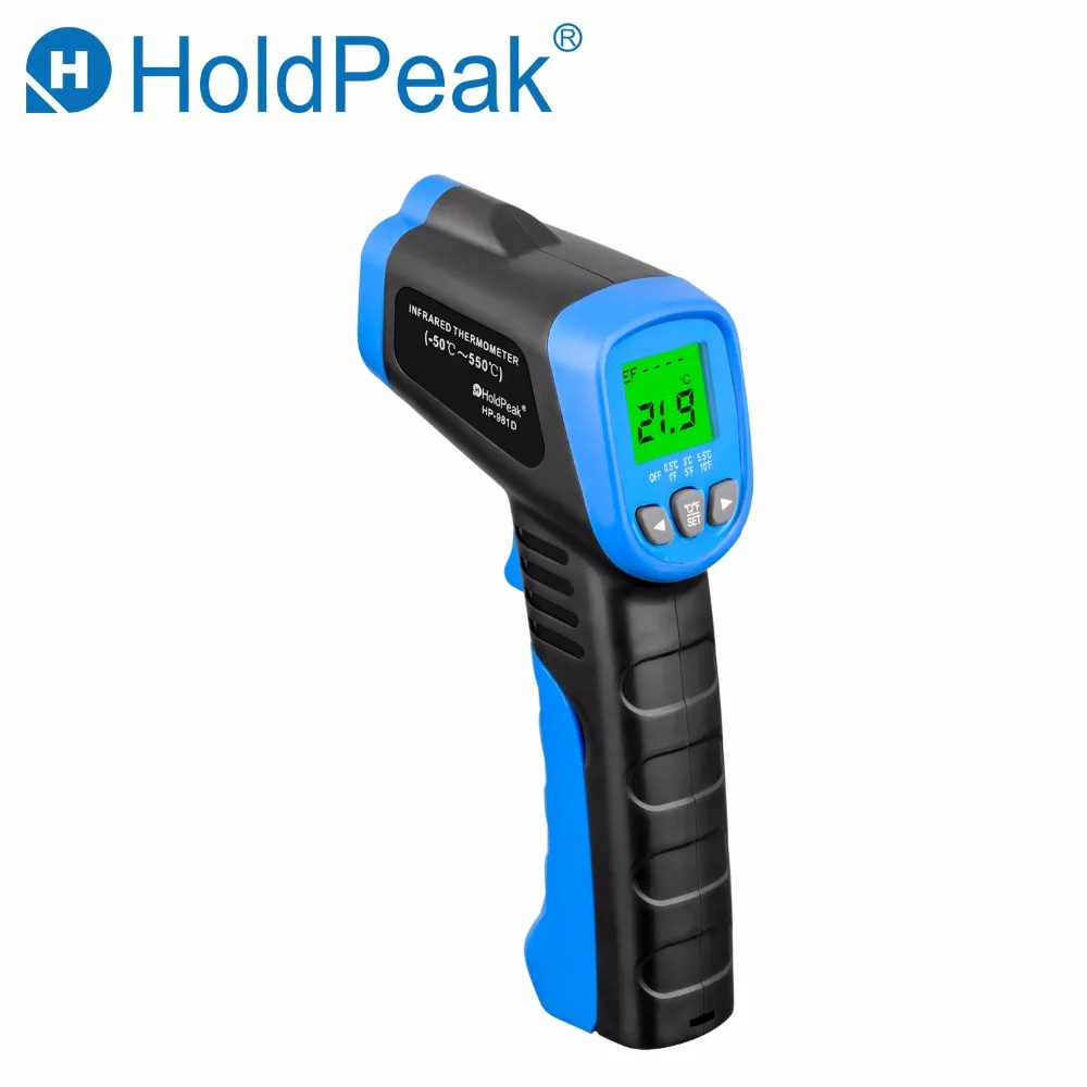 

HoldPeak HP-981D Non-contact Digital Laser IR Infrared Thermometer Data Hold Adjustable Temperature Gun Indoor Outdoor Use