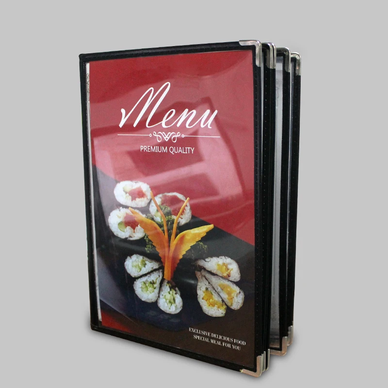 File Folder File Holder 6 Sheets A4 Handmade Plastic PU Leather Menu Cover Clear Pockets Display Book file folder,file holder