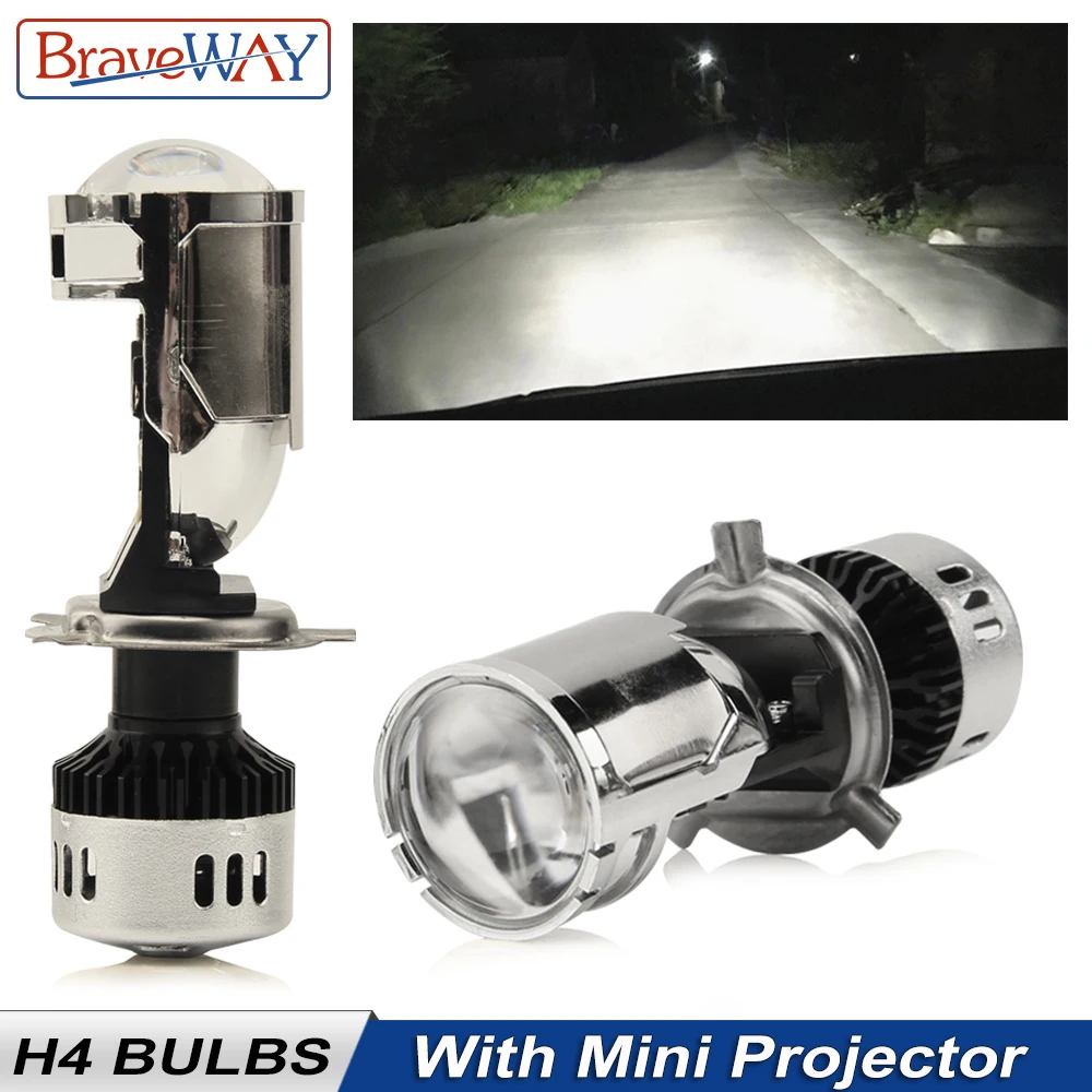 Tanie BraveWay H4 Mini Bi obiektyw LED projektora reflektor motocykl lampa samochodowa LED żarówka 12V światła drogowe martwa wiązka wszystko w jednym światła samochodowe