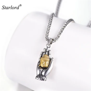 

Buddhism Guanyin Necklace Kwan Yin Palm Stainless Gold Color Luck Blessing Amulet Buddhist Necklace For Men/Women GP3231