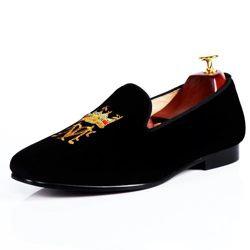 Men Flats Monogram Custom Shoes Velvet Loafers Slippers Black Wedding ...