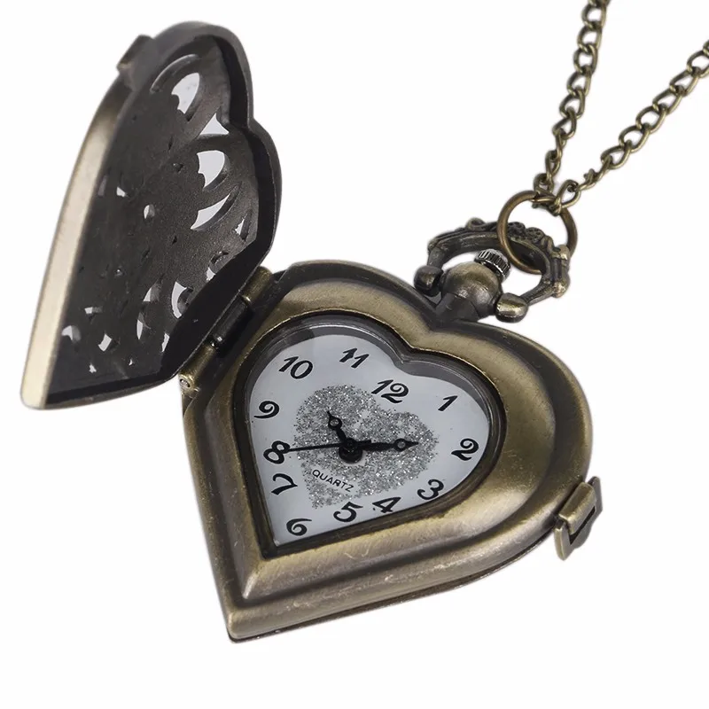 Бронза Медь стимпанк Hollow Кварц в форме сердца карманные часы Цепочки и ожерелья цепь Для женщин Дамы Девушка reloj de bolsillo P71