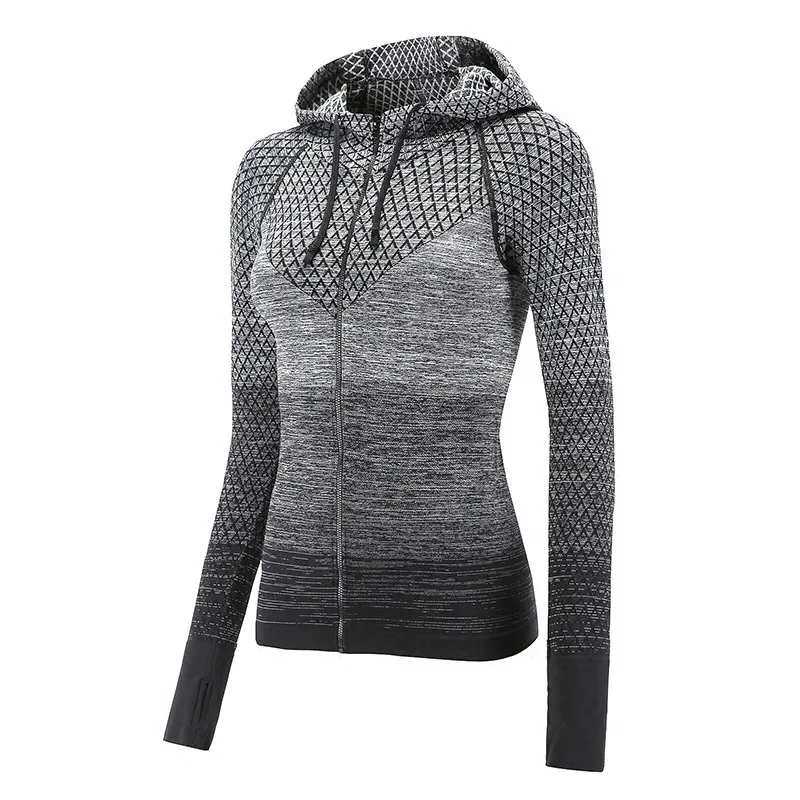  Mermaid Curve Front Zipper hooded Women's Yoga Shirts Long Sleeve Yoga Top Sportswear Quick Dry Tra