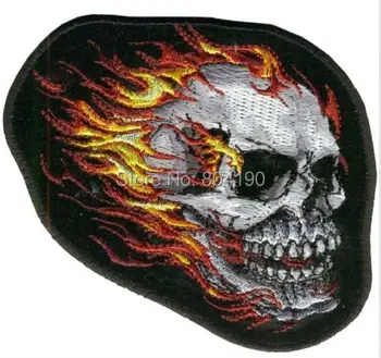 

Ghost Rider FLAMING SKULL DELUXE biker horror goth retro Motorcycle Biker Vest Iron On Patch Highway Road retro applique