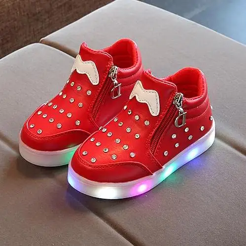 HaoChengJiaDe/Осенняя детская обувь со светодиодной подсветкой для девочек; кроссовки для маленьких девочек; милые детские повседневные кроссовки; мягкая спортивная обувь со светодиодной подсветкой; светильник - Цвет: Красный
