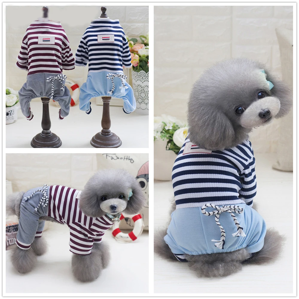 

Spring Summer Pet Dog Clothes Leisure Striped Bowknot Dog Coats Cotton Four Feet Dog Jacket Puppy Dog Apparel Size S-XXL