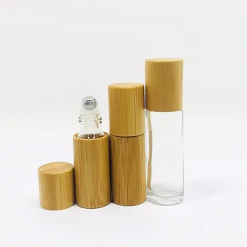 

10ml bamboo Clear Essential Oil Bottles with Glass Roller Balls Aromatherapy travel Perfumes bottles with bamboo lids