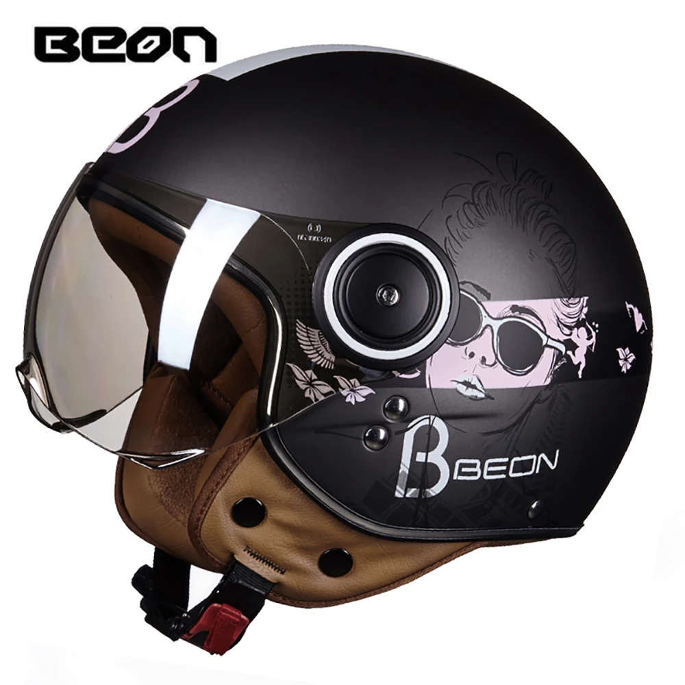 110B MGirl B BEON мотоциклетный шлем Chopper 3/4, винтажный шлем с открытым лицом, мотоциклетный шлем Casco Capacete для мужчин и женщин, мотоциклетный шлем - Цвет: 110B MGirl B