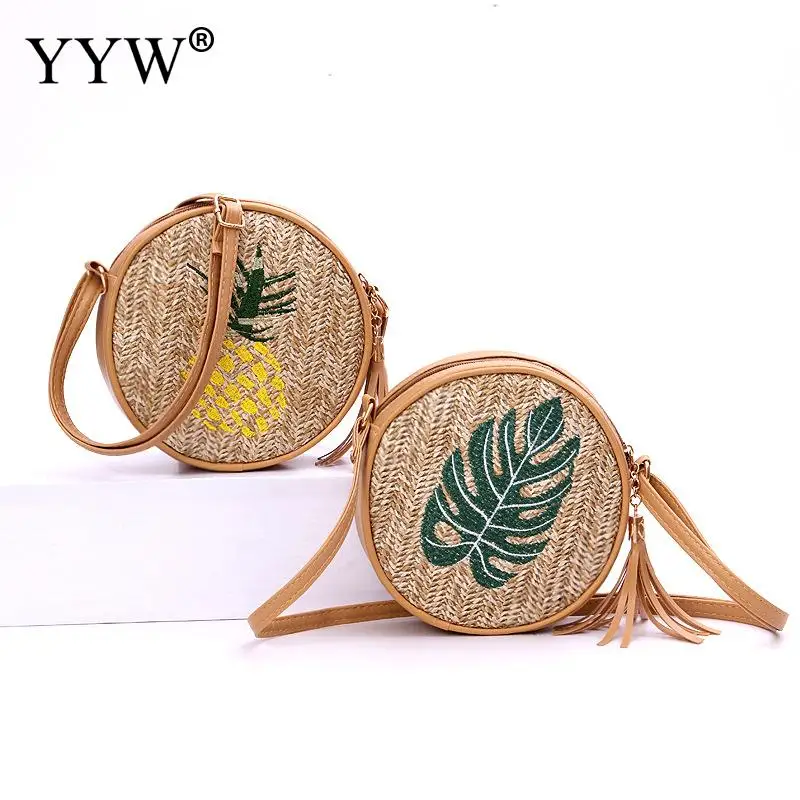 Bohemian Summer Straw Crossbody Bag Women Weave Rattan Shoulder Bag Round Summer Beach Purse and ...