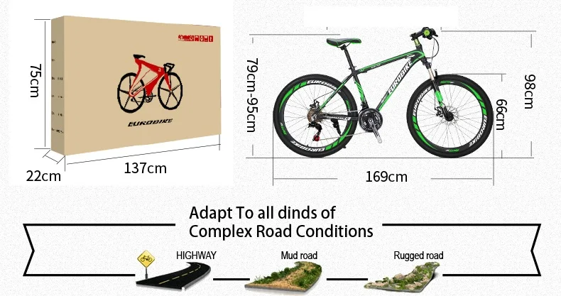 Cheap EUROBIKE 21 Speed Aluminum Mountain bike Dual Disc Brake Mountain bicycle 3
