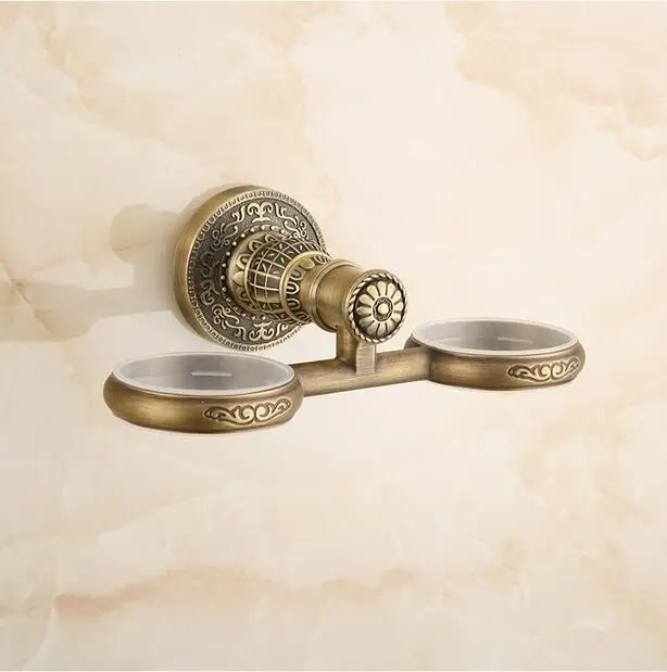 Brass antique double cup holder toothbrush Antique Brass Double Tooth Brush Holder Bathroom Cup Holder Toothbrush
