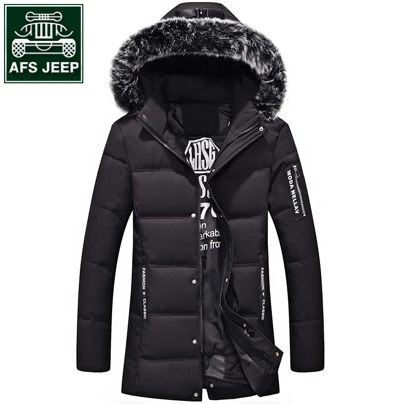 

2017 New Mens Jacket Thick Coat Warm AFS JEEP Parkas & Downs Hoode Fur Collar Slim Jacket Jaqueta Long Length Coat Jackets L~4XL