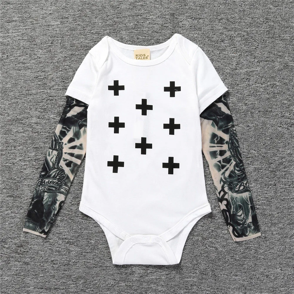 Осенний хлопковый боди для новорожденных мальчиков, одежда с принтом татуировок, Рождественский комбинезон с длинными рукавами, черный и серый цвета, DBR309
