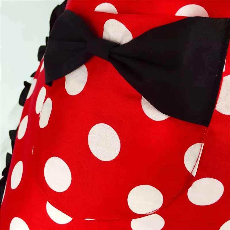 XiuMood Cute Black Lace Red White Dots Kitchen Cooking Aprons For Women