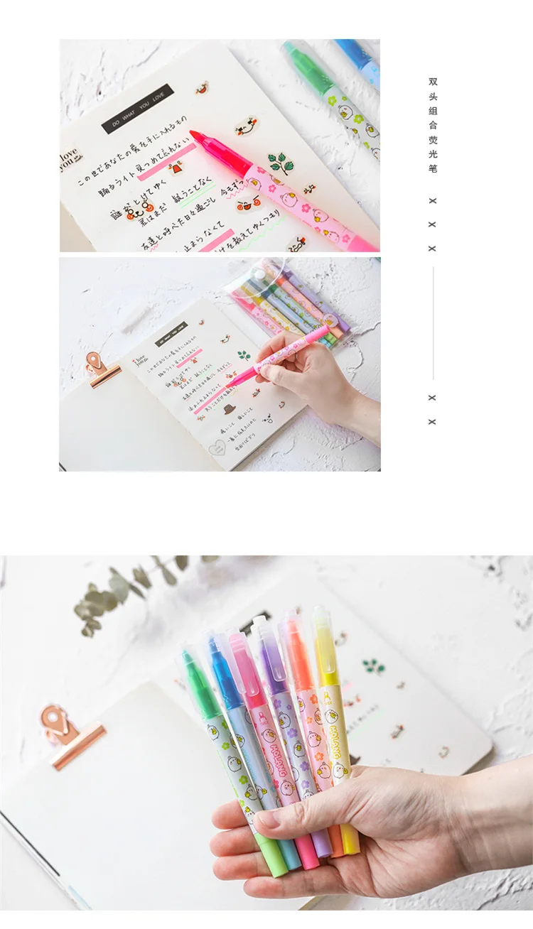 6 pcs Molang color highlighter marker pen set Dual-side spot liner Cute Stationery office School supplies material escolar F007