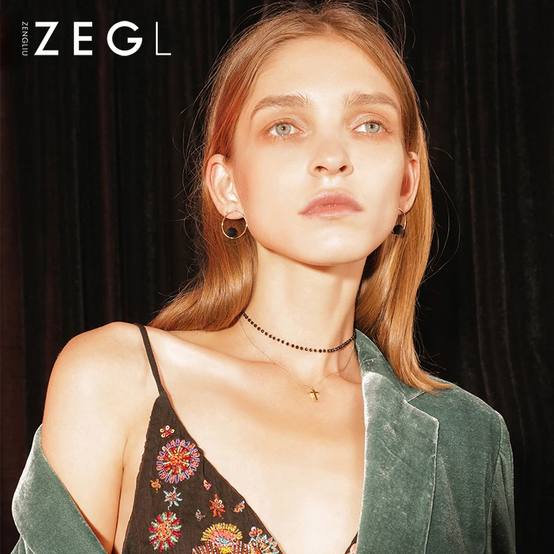 ZEGL девушка двойное ожерелье женский ключицы цепи Простой студенческий крест
